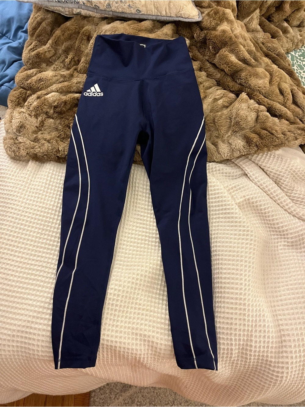 adidas Navy Leggings with White Piping